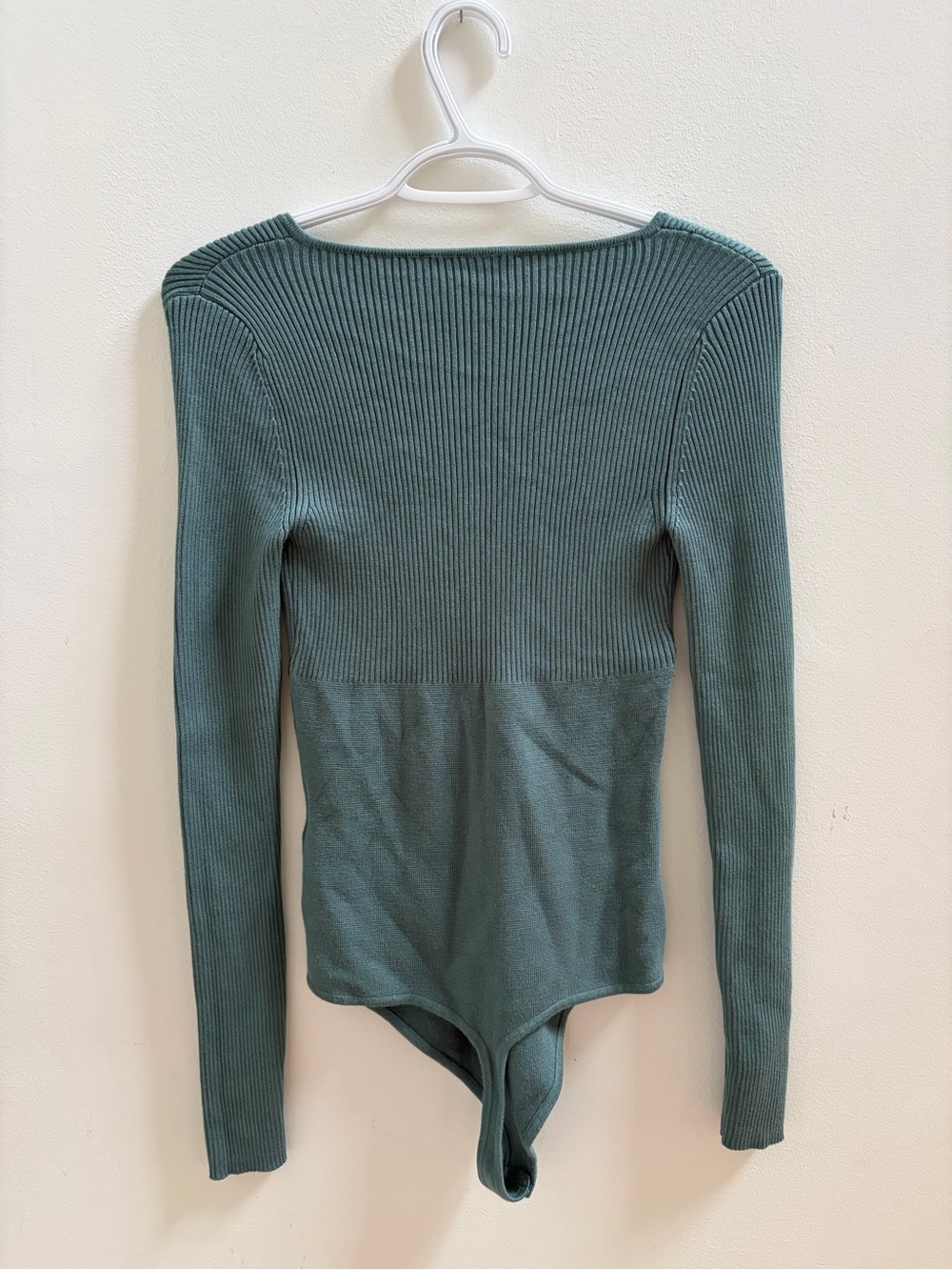 Abercrombie & Fitch Ribbed V-Neck Bodysuit in Dusty Teal Green - Picture 7 of 7